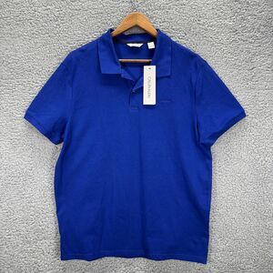 Calvin Klein Polo Shirt Mens Large Blue Stretch Knit Logo Short Sleeve Casual